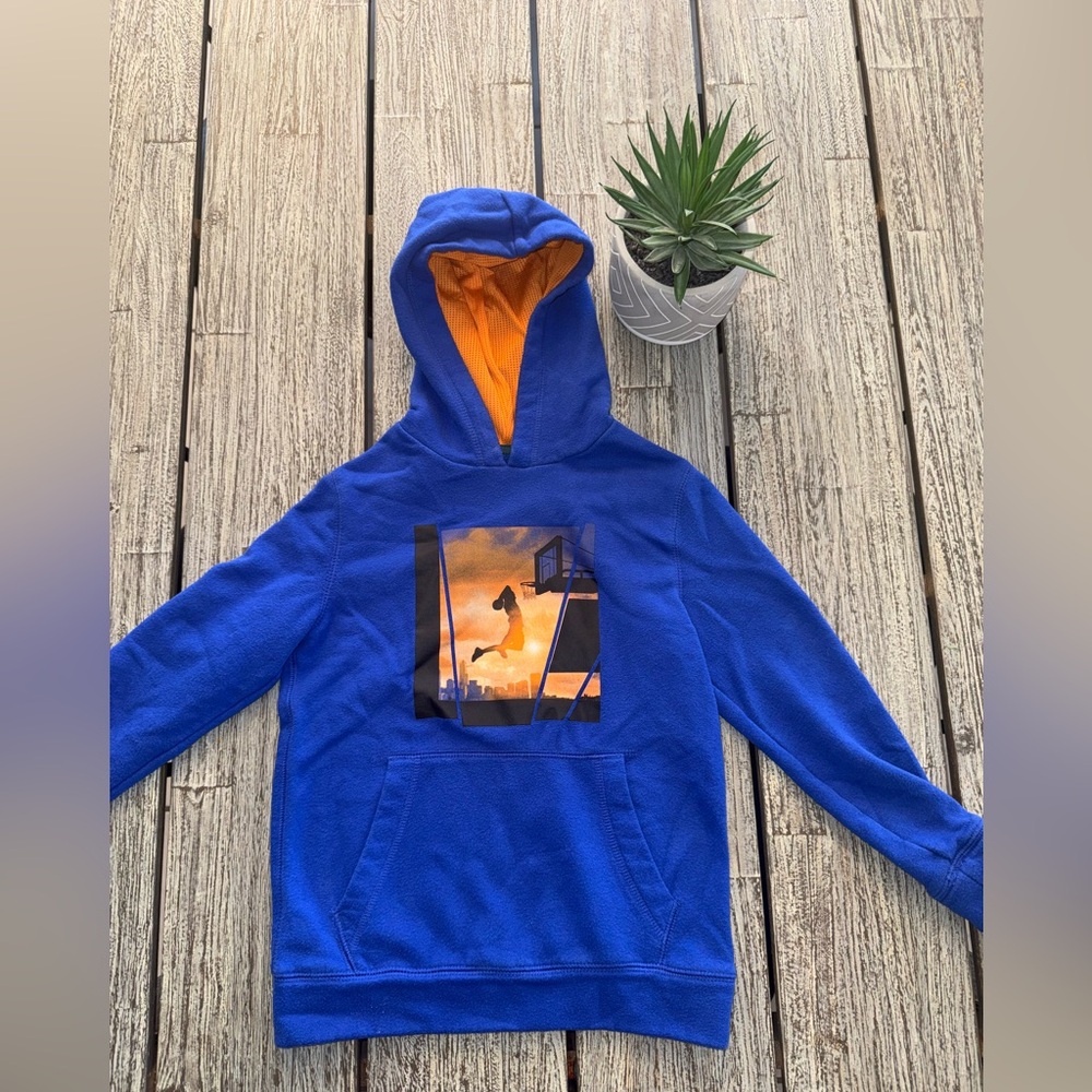 Boys Blue and Orange Basketball Themed Hoodie, Tek Gear, Sz small